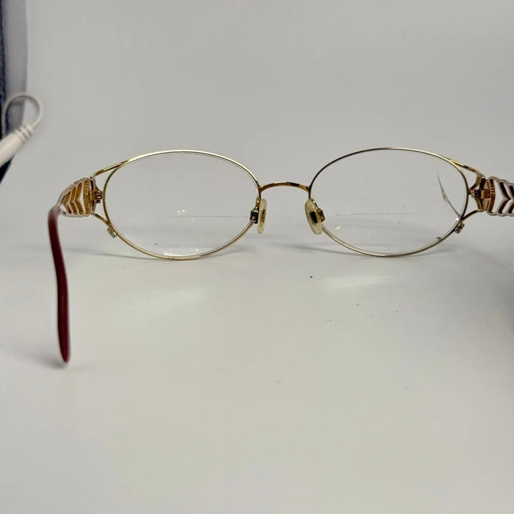 Tiara Gold Tone Filigree Oval Eyeglass Frames Vintage Style Ornate Temples 23989